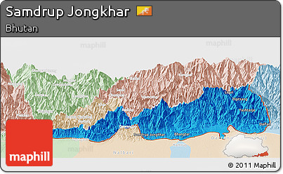 Political Panoramic Map of Samdrup Jongkhar, lighten