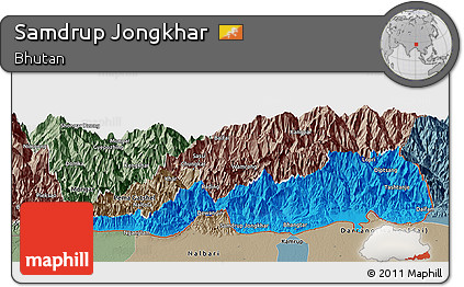 Political Panoramic Map of Samdrup Jongkhar, semi-desaturated