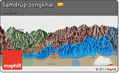 Political Panoramic Map of Samdrup Jongkhar, semi-desaturated