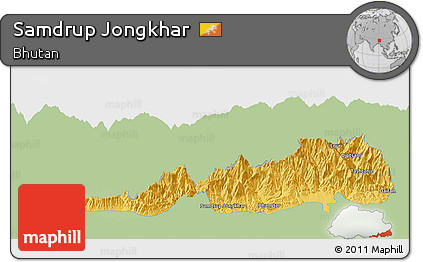 Savanna Style Panoramic Map of Samdrup Jongkhar, single color outside