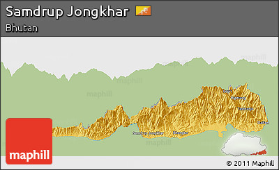 Savanna Style Panoramic Map of Samdrup Jongkhar, single color outside