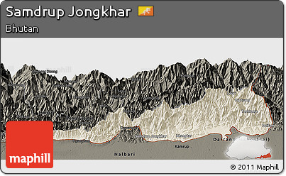 Shaded Relief Panoramic Map of Samdrup Jongkhar, darken
