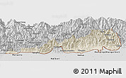 Shaded Relief Panoramic Map of Samdrup Jongkhar, desaturated