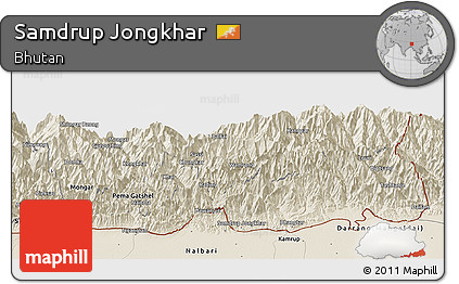 Shaded Relief Panoramic Map of Samdrup Jongkhar