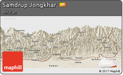 Shaded Relief Panoramic Map of Samdrup Jongkhar