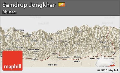 Shaded Relief Panoramic Map of Samdrup Jongkhar
