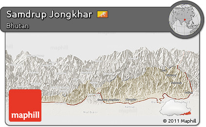 Shaded Relief Panoramic Map of Samdrup Jongkhar, lighten
