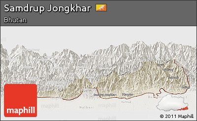 Shaded Relief Panoramic Map of Samdrup Jongkhar, lighten
