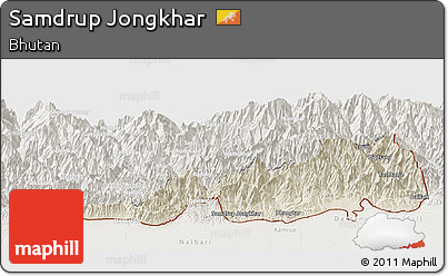 Shaded Relief Panoramic Map of Samdrup Jongkhar, lighten