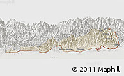 Shaded Relief Panoramic Map of Samdrup Jongkhar, lighten, semi-desaturated
