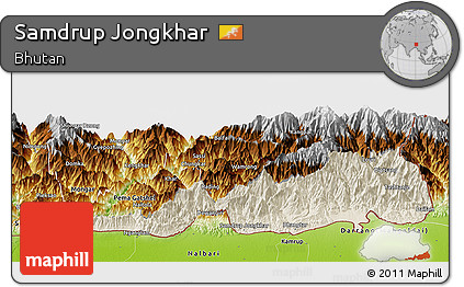 Shaded Relief Panoramic Map of Samdrup Jongkhar, physical outside