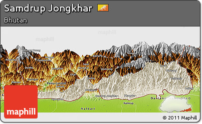 Shaded Relief Panoramic Map of Samdrup Jongkhar, physical outside