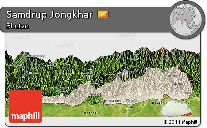 Shaded Relief Panoramic Map of Samdrup Jongkhar, satellite outside