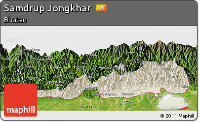 Shaded Relief Panoramic Map of Samdrup Jongkhar, satellite outside