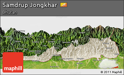 Shaded Relief Panoramic Map of Samdrup Jongkhar, satellite outside