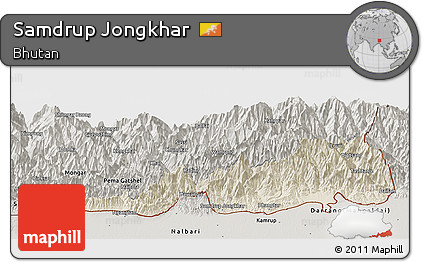 Shaded Relief Panoramic Map of Samdrup Jongkhar, semi-desaturated