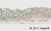 Shaded Relief Panoramic Map of Samdrup Jongkhar, semi-desaturated