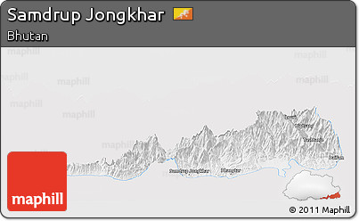 Silver Style Panoramic Map of Samdrup Jongkhar, single color outside