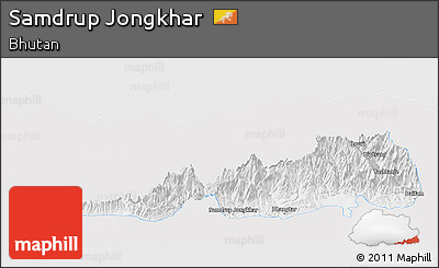 Silver Style Panoramic Map of Samdrup Jongkhar, single color outside