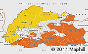 Flag Simple Map of Bhutan, single color outside, borders and labels, flag rotated