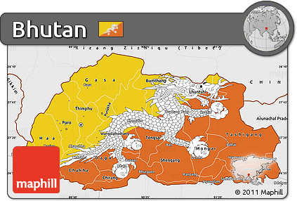 Flag Simple Map of Bhutan, single color outside, borders and labels