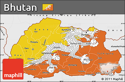 Flag Simple Map of Bhutan, single color outside, borders and labels