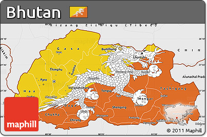 Flag Simple Map of Bhutan, single color outside, borders and labels