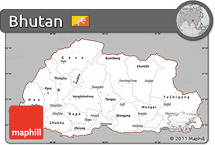 Gray Simple Map of Bhutan, single color outside
