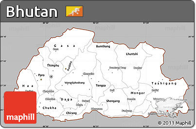 Gray Simple Map of Bhutan, single color outside