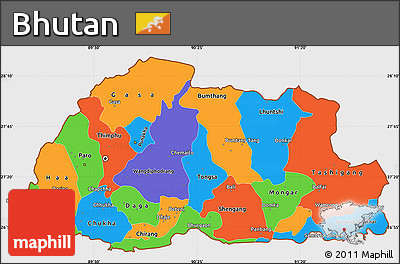 Political Simple Map of Bhutan, single color outside