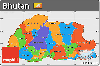 Political Simple Map of Bhutan, single color outside