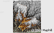 Physical 3D Map of Tashigang, darken, semi-desaturated