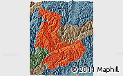 Political 3D Map of Tashigang, semi-desaturated