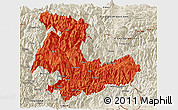 Political Panoramic Map of Tashigang, shaded relief outside