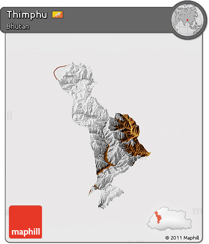 Physical 3D Map of Thimphu, cropped outside