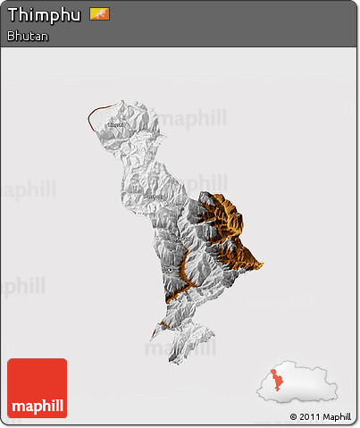 Physical 3D Map of Thimphu, cropped outside