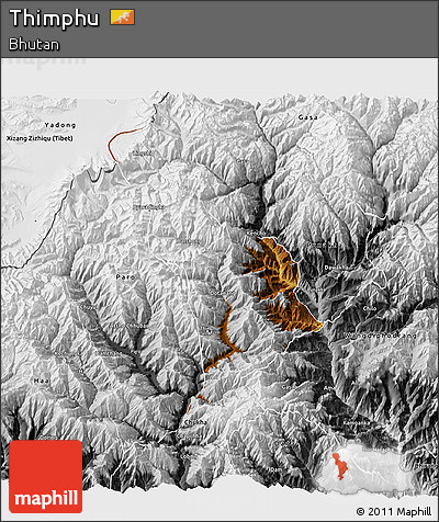 Physical 3D Map of Thimphu, desaturated