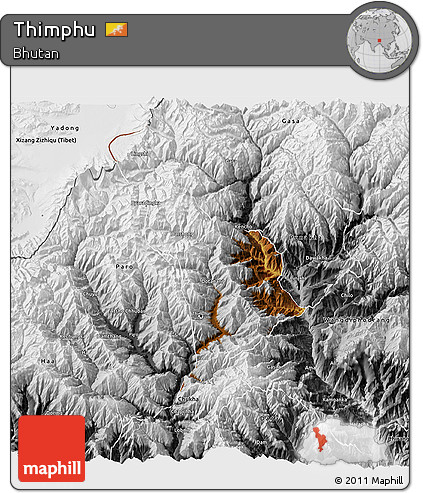 Physical 3D Map of Thimphu, desaturated