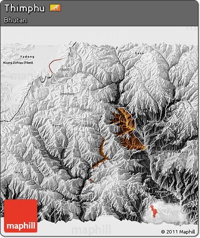 Physical 3D Map of Thimphu, desaturated
