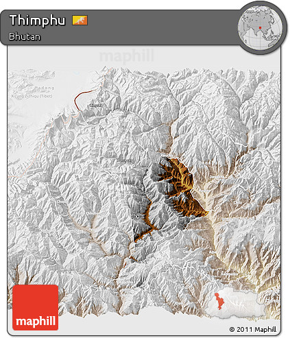 Physical 3D Map of Thimphu, lighten