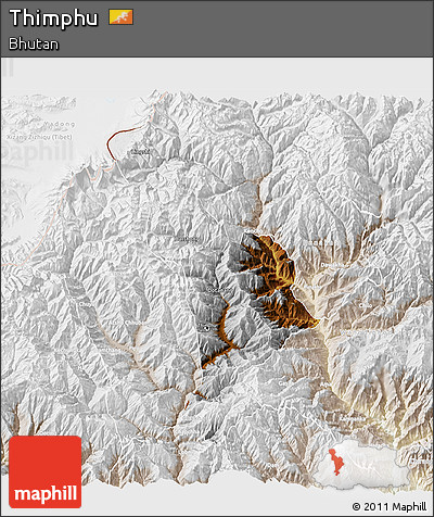 Physical 3D Map of Thimphu, lighten