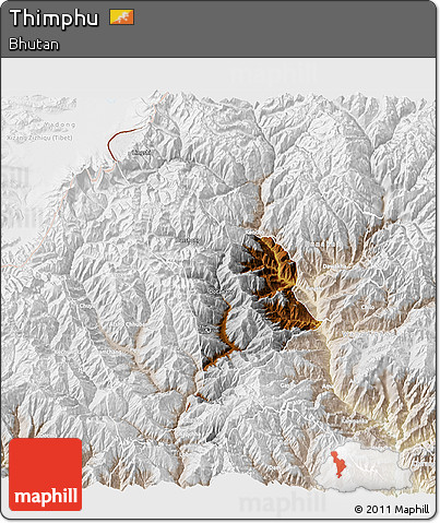 Physical 3D Map of Thimphu, lighten
