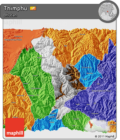 Physical 3D Map of Thimphu, political outside
