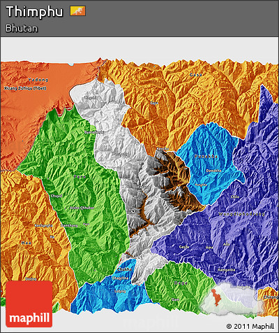 Physical 3D Map of Thimphu, political outside