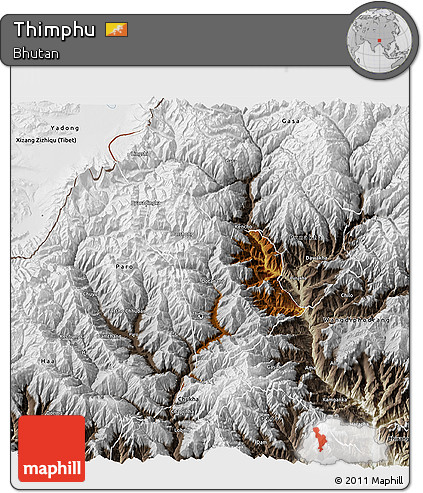 Physical 3D Map of Thimphu, semi-desaturated