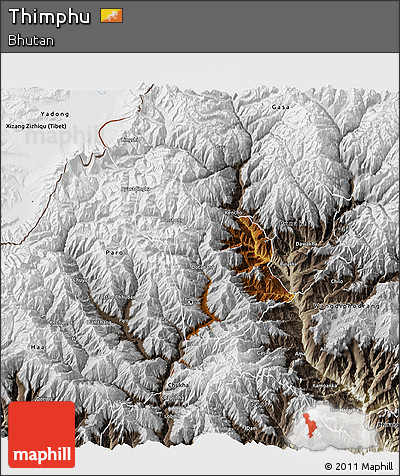 Physical 3D Map of Thimphu, semi-desaturated