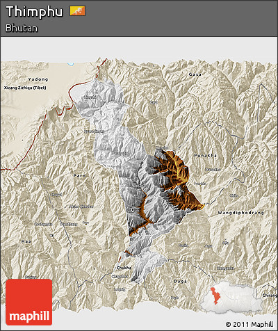Physical 3D Map of Thimphu, shaded relief outside