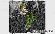 Satellite 3D Map of Thimphu, darken, desaturated