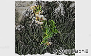 Satellite 3D Map of Thimphu, darken, semi-desaturated