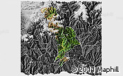 Satellite 3D Map of Thimphu, desaturated